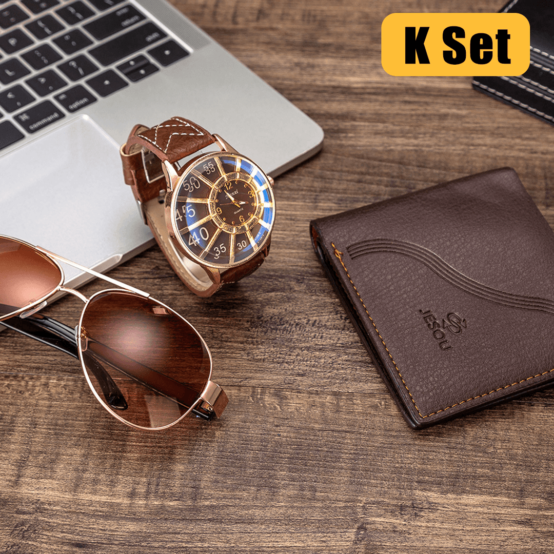 3PCS Men'S Fashion Gift Set Business Style Quartz Watch+Wallet +Sunglasses Set - MRSLM