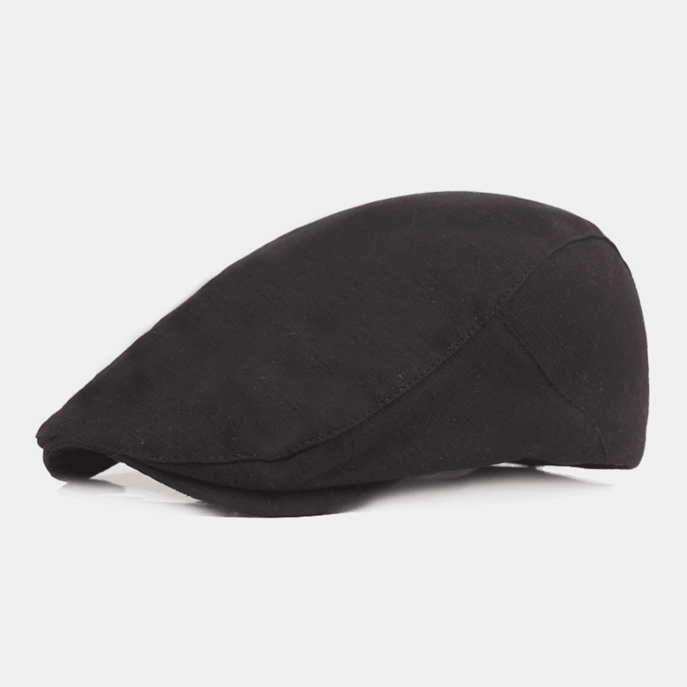 Men Cotton Beret Cap Solid Color Adjustable Casual Retro Sunshade Forward Cap Flat Hat - MRSLM