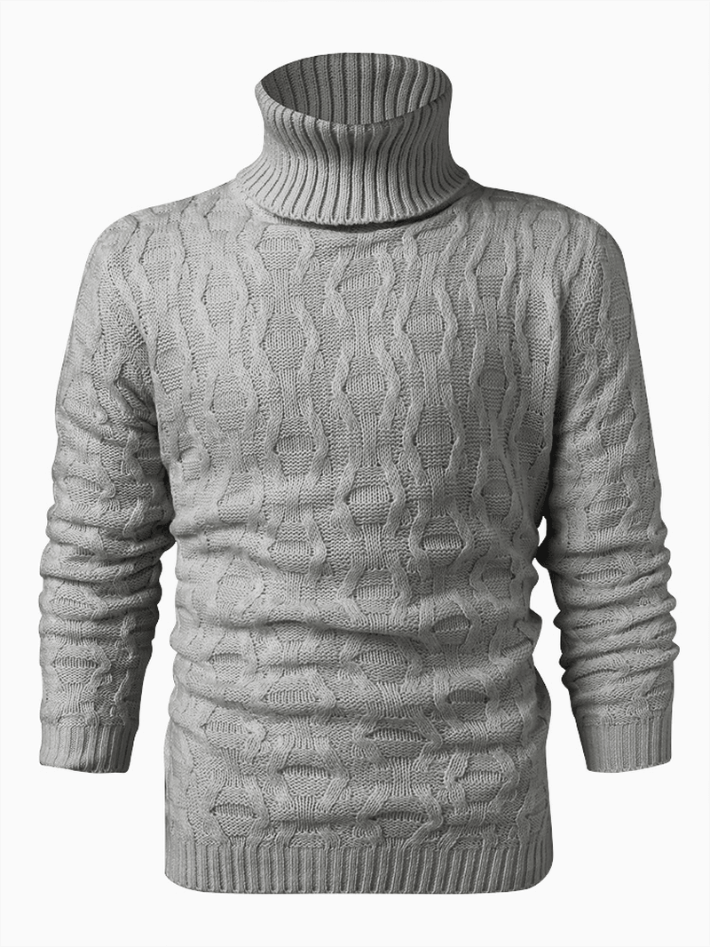 Mens Solid Color Twisted Cable Knit High Neck Slim Fit Casual Sweater - MRSLM