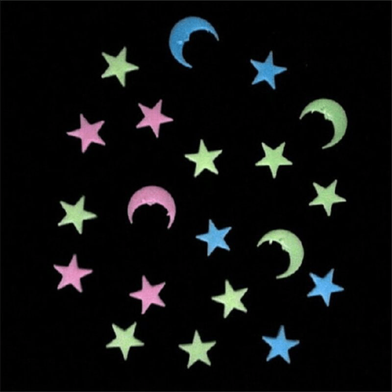 20Pcs Moon Stars Noctilucence Wall Decal Colorful Fluorescent Home Kid Room Decor Gift - MRSLM