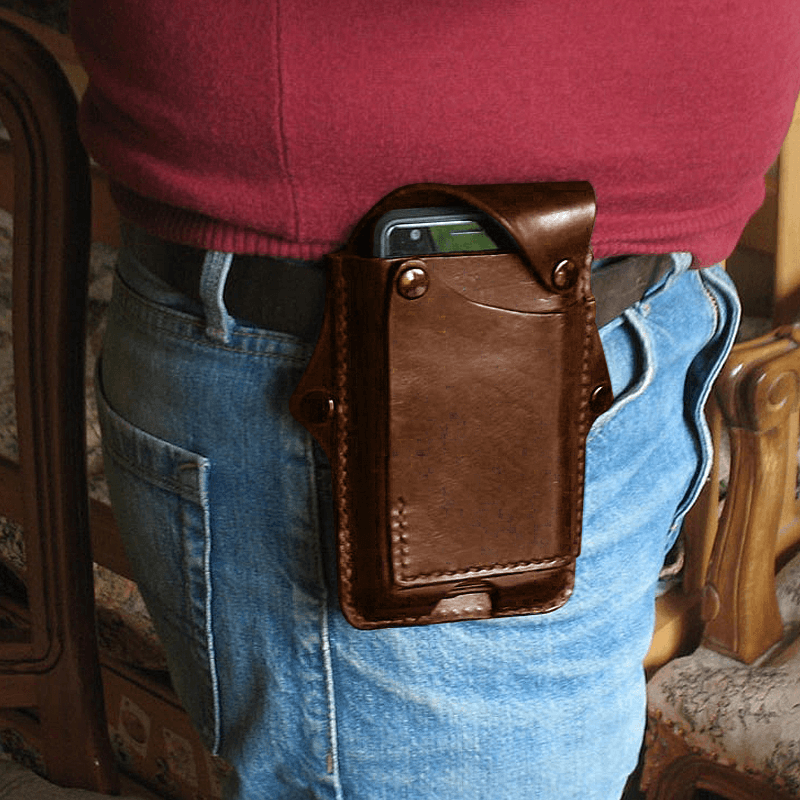 Men EDC 6.3''Inch Genuine Leather Phone Bag Case Belt Bag - MRSLM