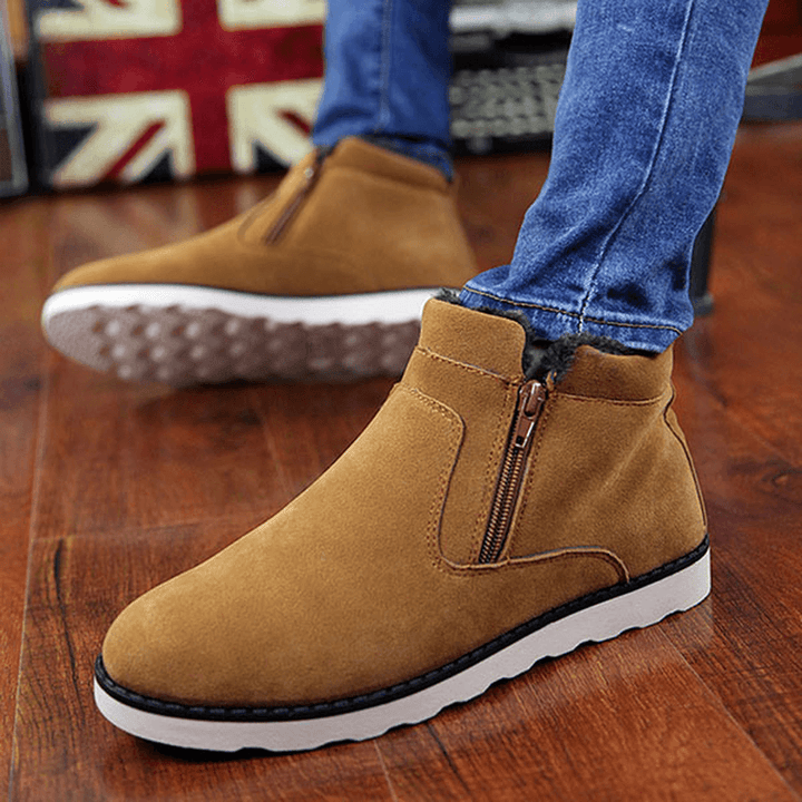 Men Comfortable Side Zipper Warm Fur Lining Suede Ankle Boots - MRSLM