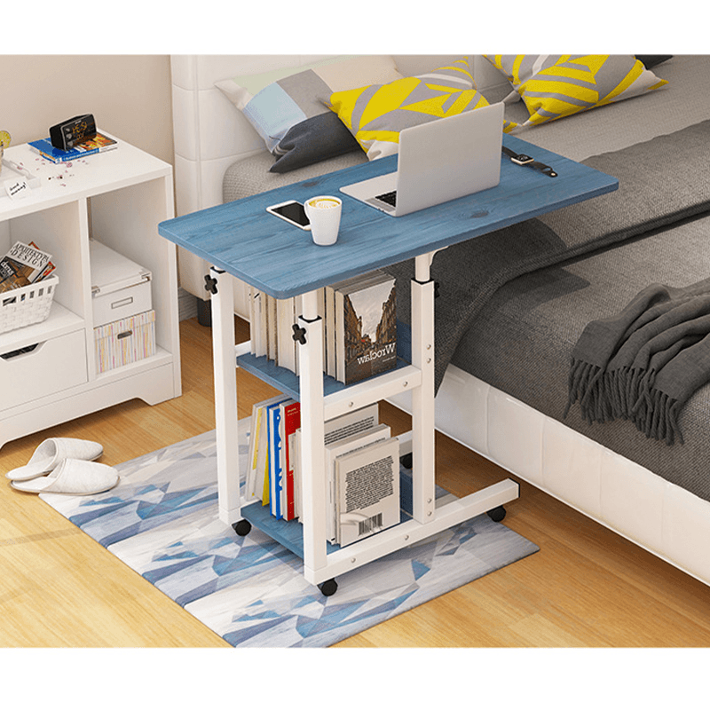 2-Tier Shelf Adjustable Removable Computer Desk Office Bedroom Table with Wheels - MRSLM