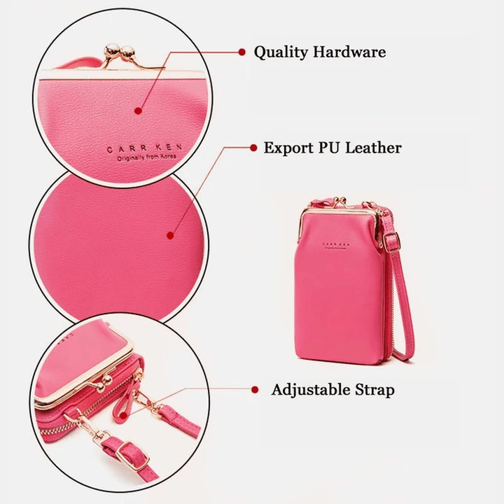 Women 9 Card Slots Phone Bag Solid Crossbody Bag Shoulder Bag - MRSLM