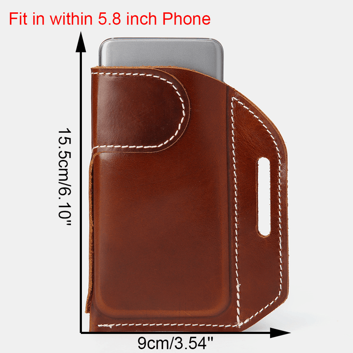 Ekphero Men Genuine Leather Retro Solid Color 5.8 Inch Phone Bag Easy Carry Belt Bag Waist Bag - MRSLM