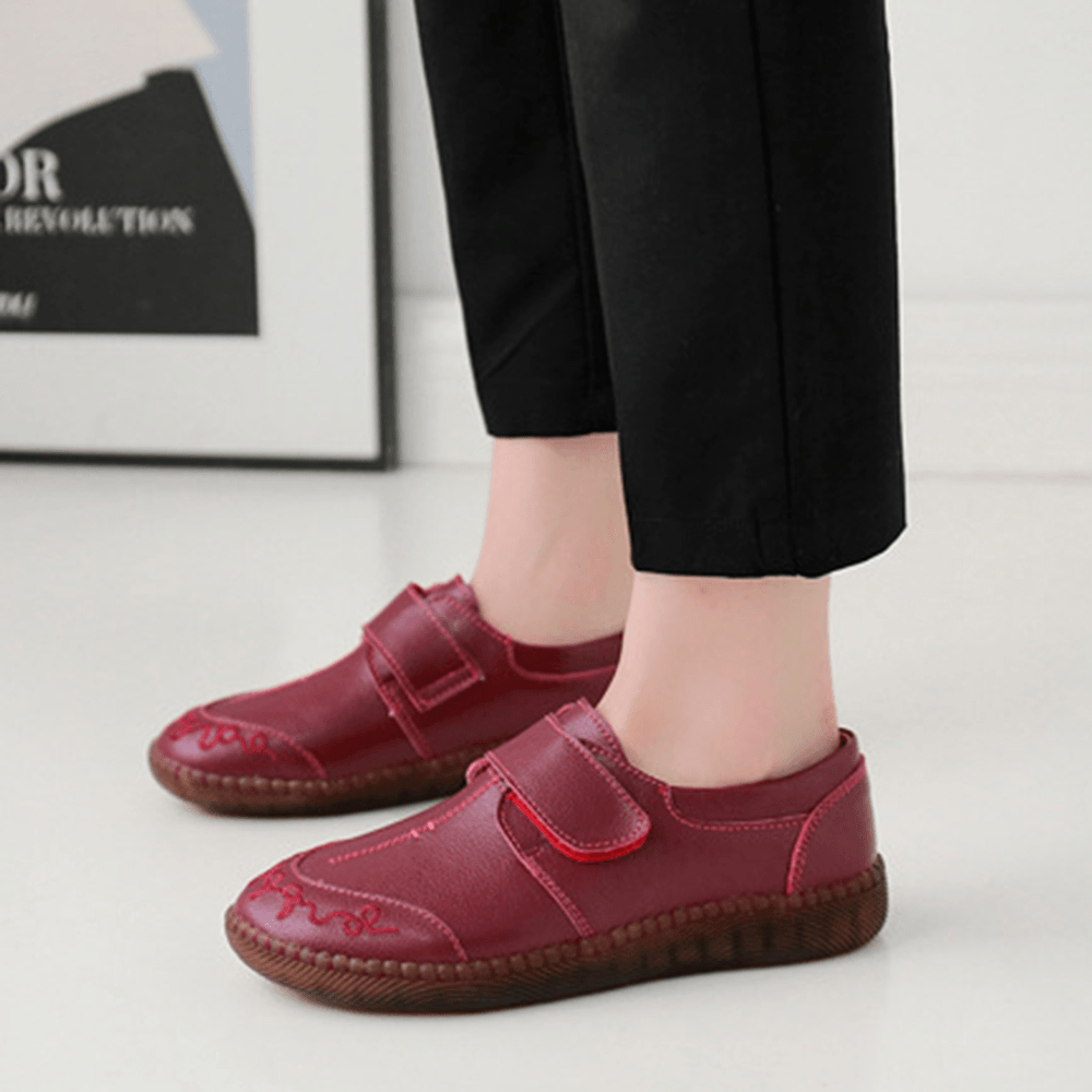 Women Brief Cowhide Leather Soft Sole Non Slip Comfy Flats Casual Shoes - MRSLM