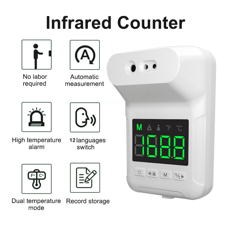 K3S Contactless Electronic Infrared Body Object Thermometer Wall-Mounted Fixed Temperature Infrared Forehead Thermometer - MRSLM