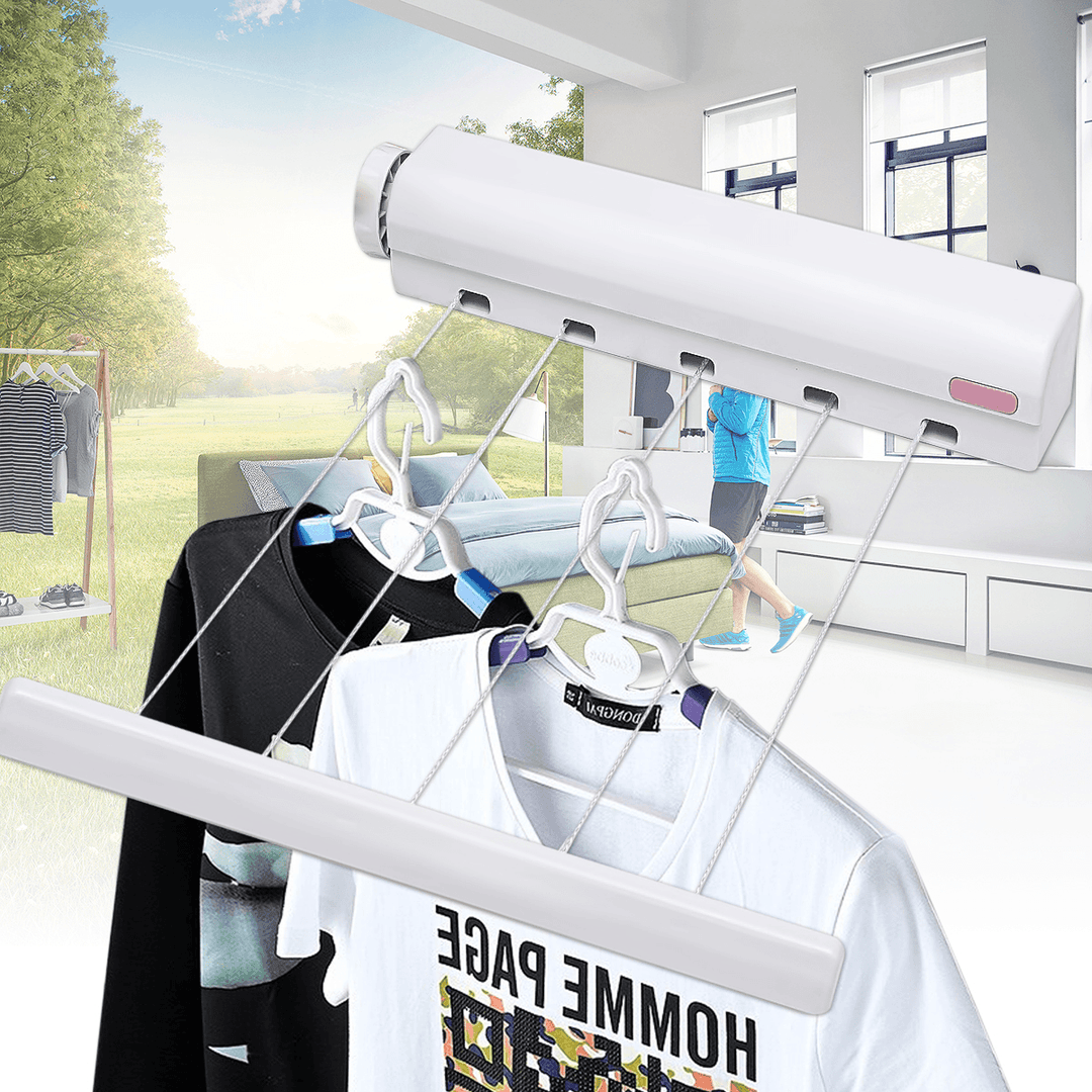 5 Line 3.7M Retractable Cloth Airer Wash Laundry Wall Mounted Indoor Dryer Hanger - MRSLM