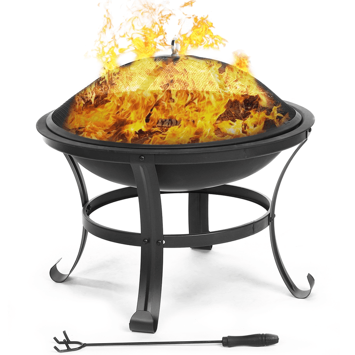 22 Inch Patio Steel Fire Pit Outdoor Camping Picnic Garden BBQ Grill Patio Burner Heater Cooking Stove with Spark Screen Cover - MRSLM