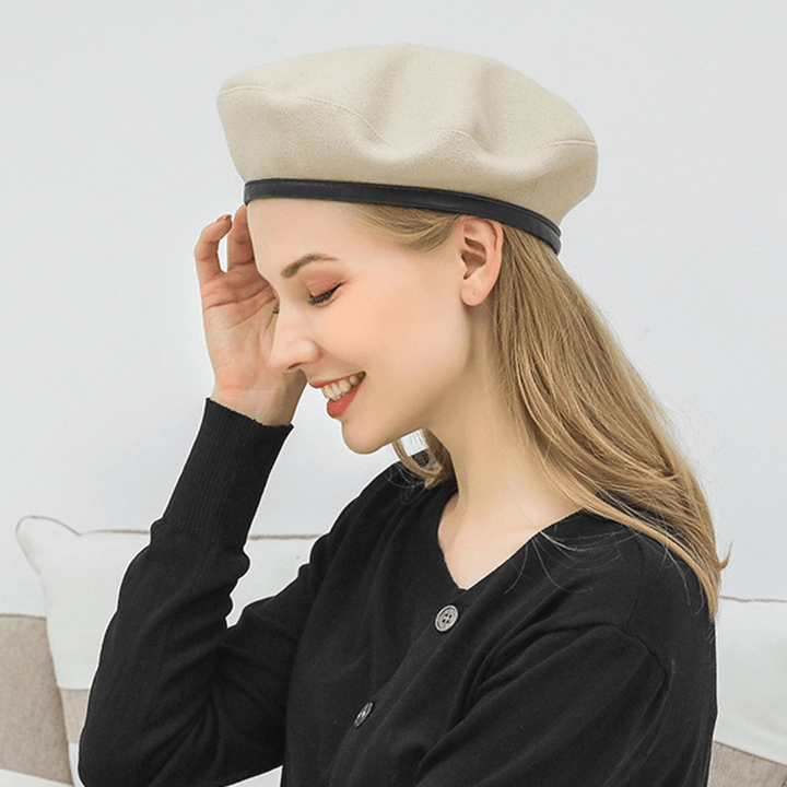 Woolen Beret Caps Wild Casual Drawstring Adjustable Painter Hat - MRSLM