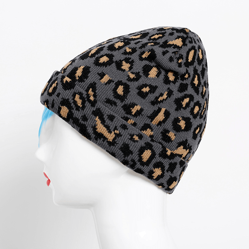 Personalized Leopard Print Wool Hat Women Autumn and Winter Fashion All Match Warm Knit - MRSLM