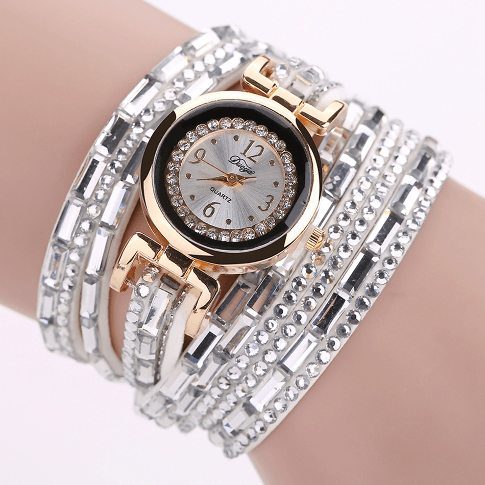 DUOYA DY004 Crystal Casual Style Ladies Bracelet Watch Gold Case Quartz Movement Watches - MRSLM