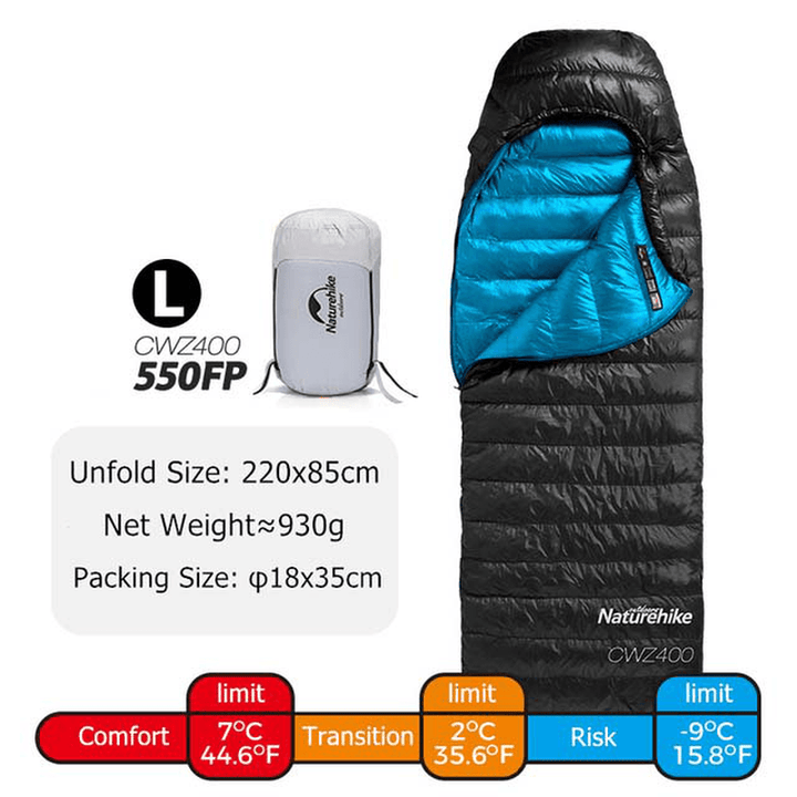 Naturehike 550FP Sleeping Bag Winter Folding Portable Lightweight Goose down Sleeping Mat Quilts Camping Travel - MRSLM