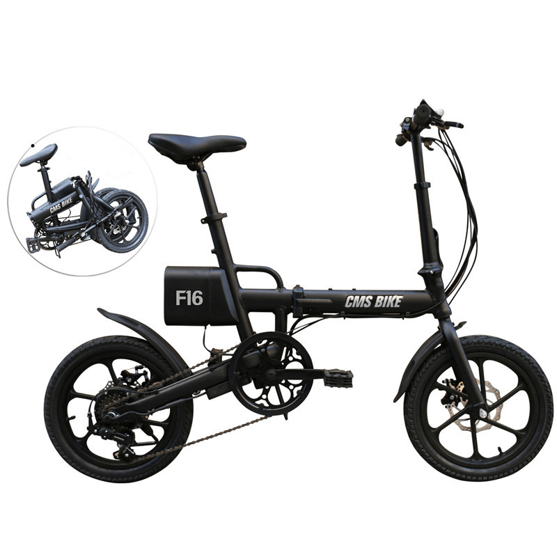 CMSBIKE F16 36V 7.8AH 250W Black 16 Inches Folding Electric Bicycle 20Km/H 65KM Mileage Intelligent Variable Speed System - MRSLM