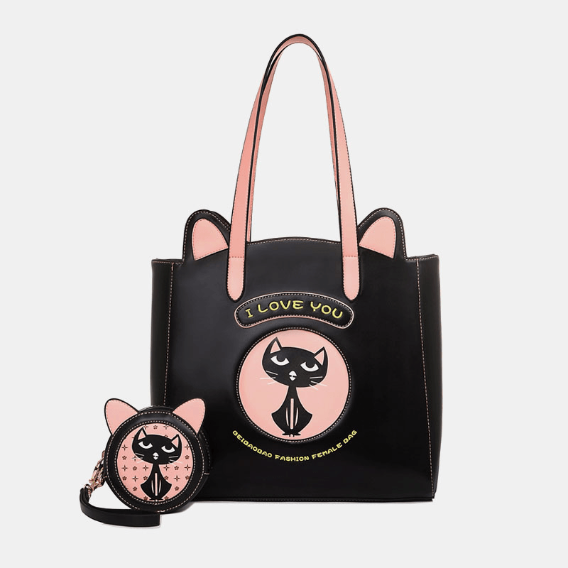 2PCS Women Fashion Crossbody Bag Cat Pattern Handbag - MRSLM