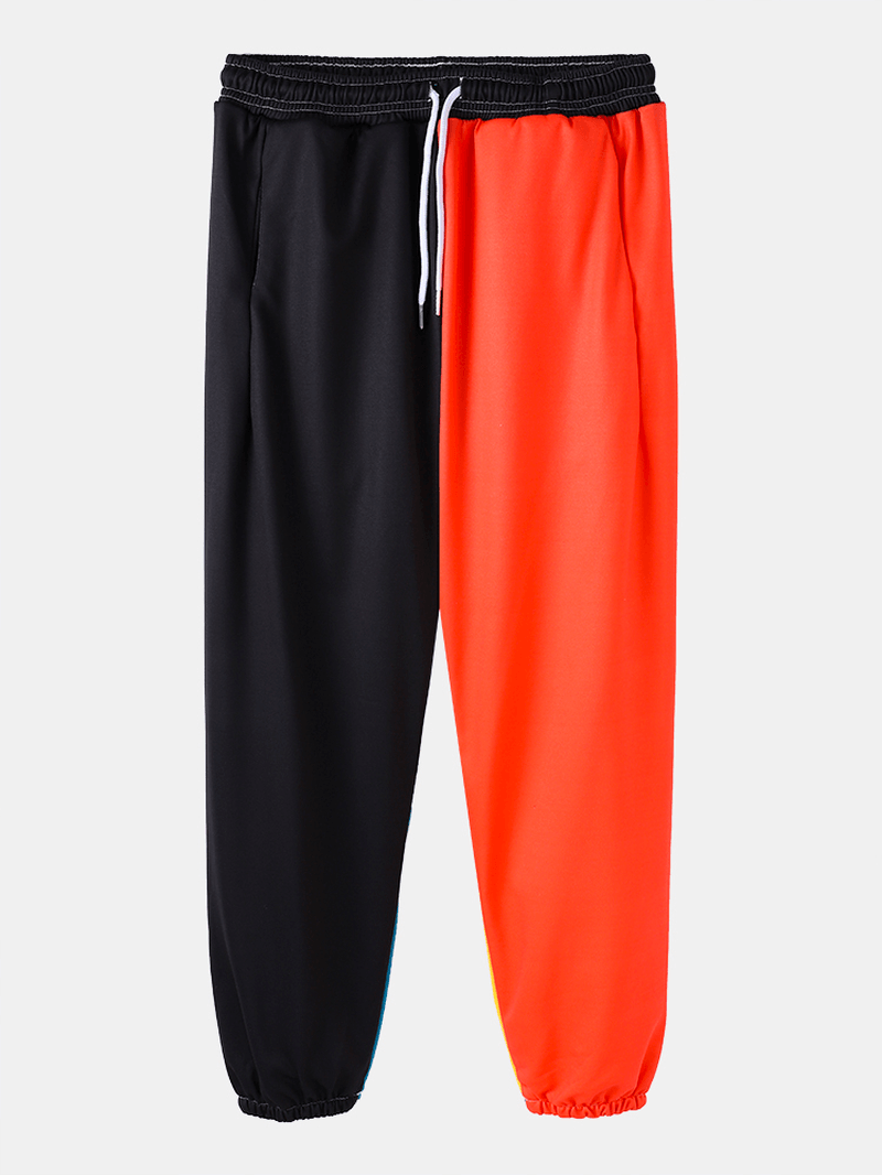 Mens Contrast Drawstring Waist Cuffed Jogger Pants with Pocket - MRSLM