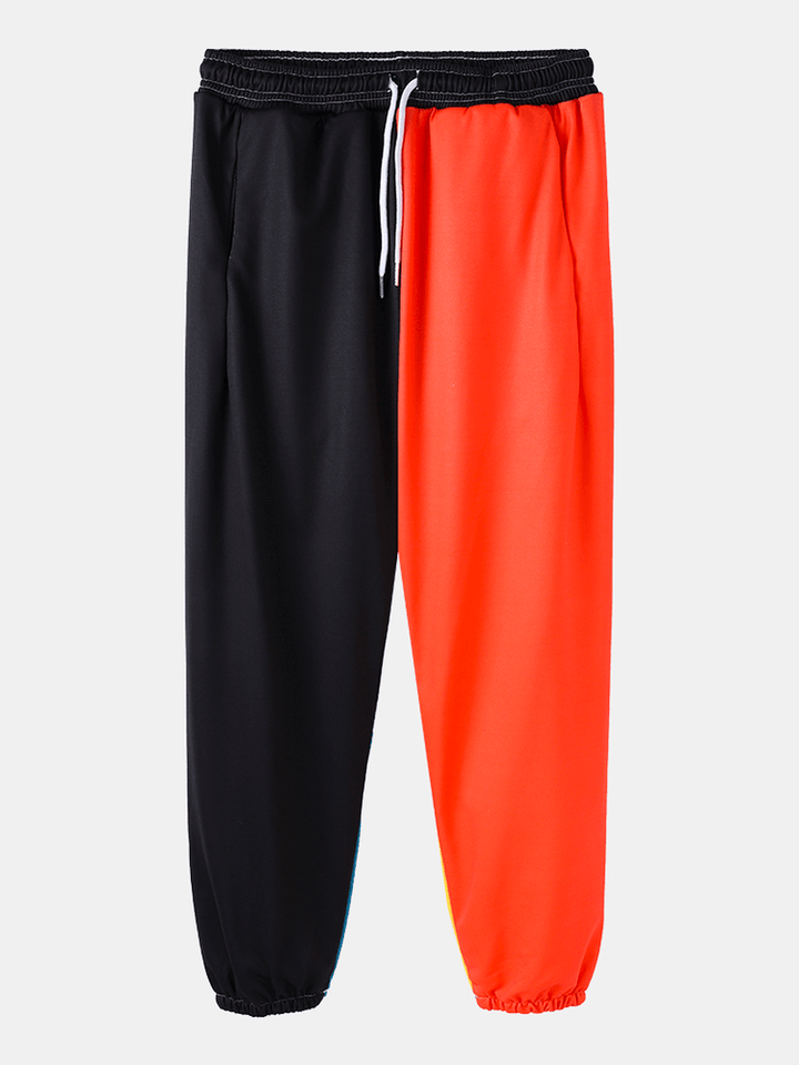 Mens Contrast Drawstring Waist Cuffed Jogger Pants with Pocket - MRSLM