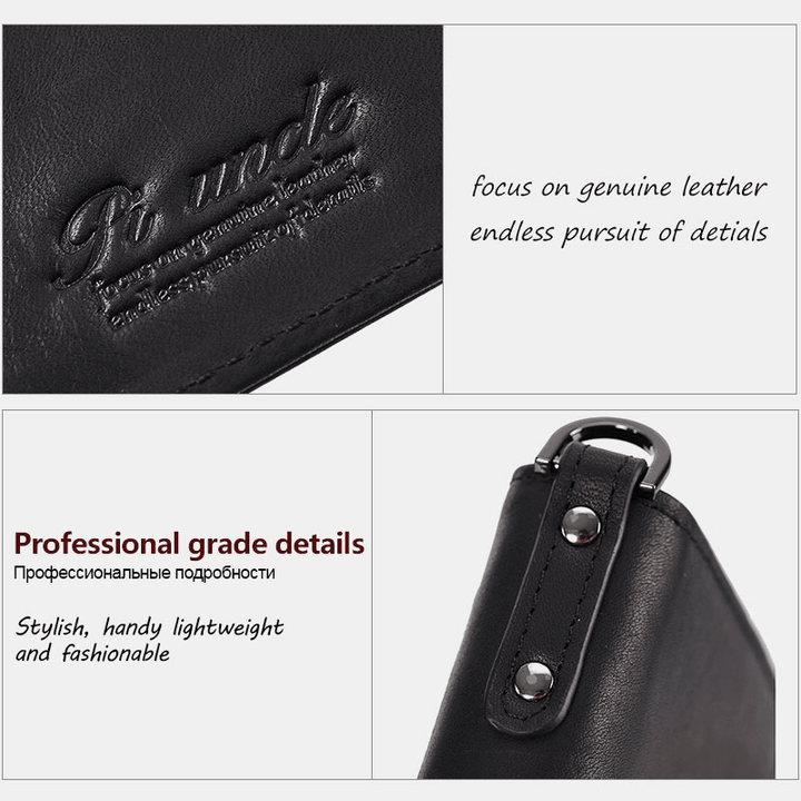 Men Genuine Leather Vintage RFID Blocking Zipper Coin Wallet Card Holder - MRSLM