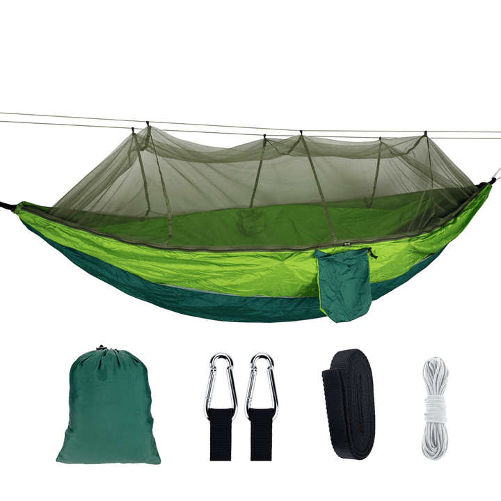 1-2 Person Portable Outdoor Camping Hammock with Mosquito Net High Strength Parachute Fabric Hanging Bed Hunting Sleeping Swing Max Load 300KG - MRSLM