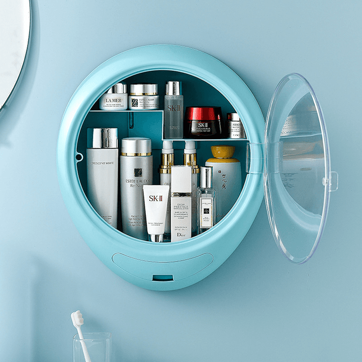 Creative Wall Mounted Cosmetic Storage Box Dust Proof Bathroom Toilet Wall Mounted Free Punch Skin Care Product Rack - MRSLM