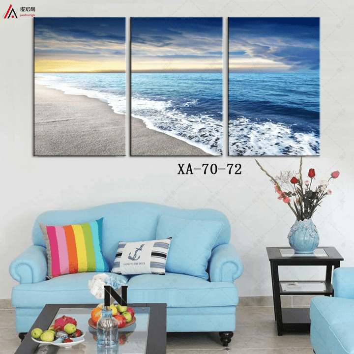 Miico Hand Painted Three Combination Decorative Paintings Seaside Scenery Wall Art for Home Decoration - MRSLM