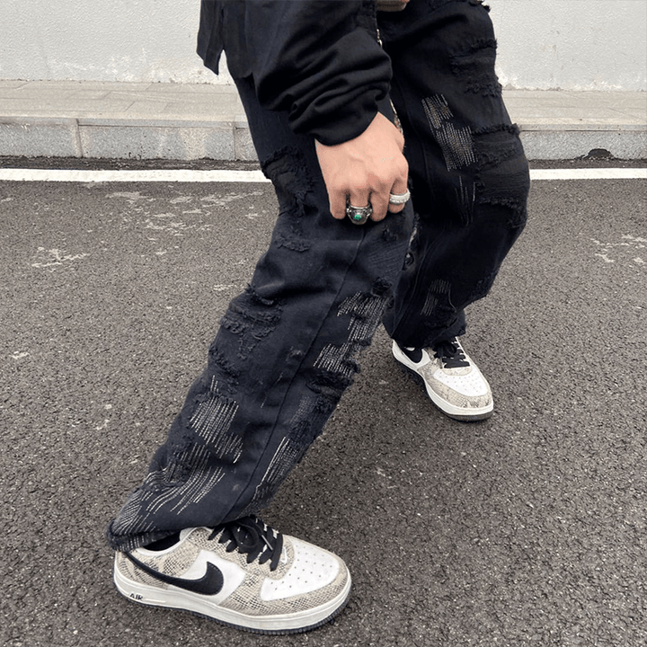 7Tt Original National Chaogao Street Cut Loose Straight Jeans Men''S Wide Leg High Waist Versatile Casual Pants - MRSLM