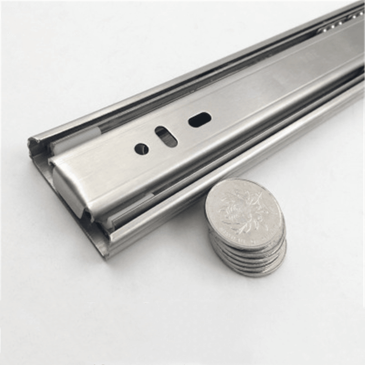 Cabinet Damping Slide Rail Three-Section Rail Thickened Stainless Steel Slide Rail Guide Drawer Buffer Mute Slide Side - MRSLM