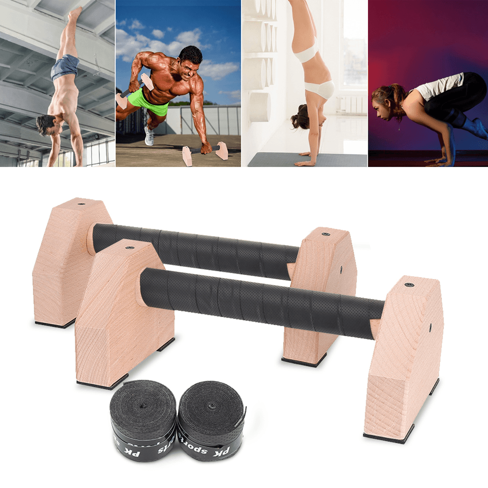 1 Pair Wood Push-Up Bars Calisthenics Gymnastics Parallettes Handstand Fitness Sport - MRSLM