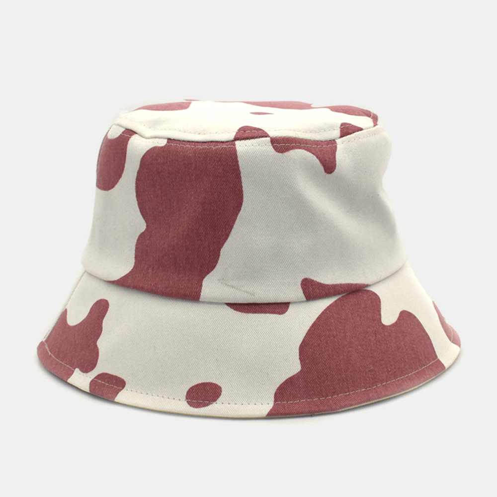 Women Cow Pattern Printing Bucket Hat Cotton Color Contrast All-Match Sunscreen Sunshade Hat - MRSLM