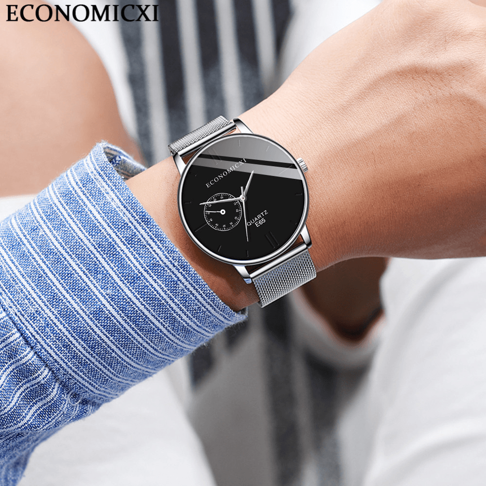 ECONOMICXI E65 Casual Style Ultra Thin Men Wrist Watch Mesh Steel Band Quartz Watches - MRSLM