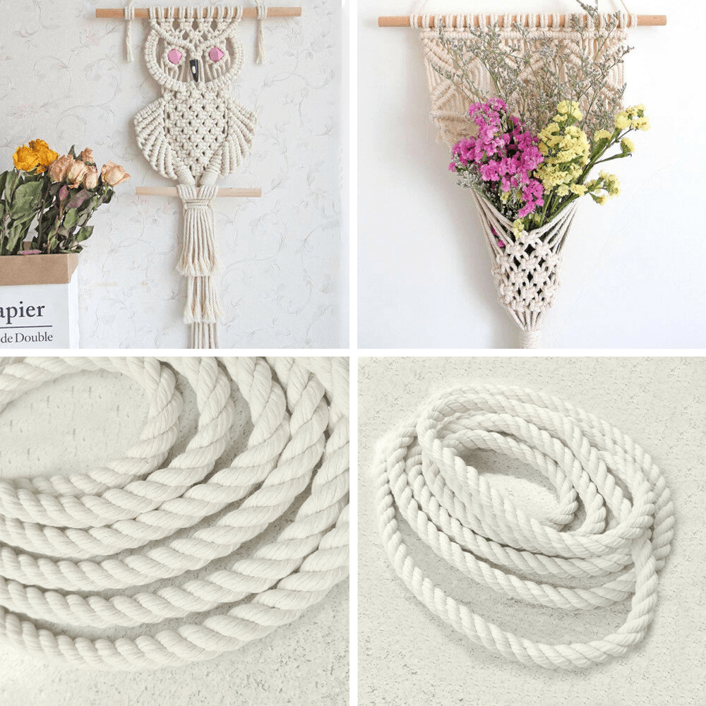 8Mm Diameter Macrame Cord Twisted Cotton Rope White Beige Handmake String for DIY Home Decorative Accessoreis - MRSLM