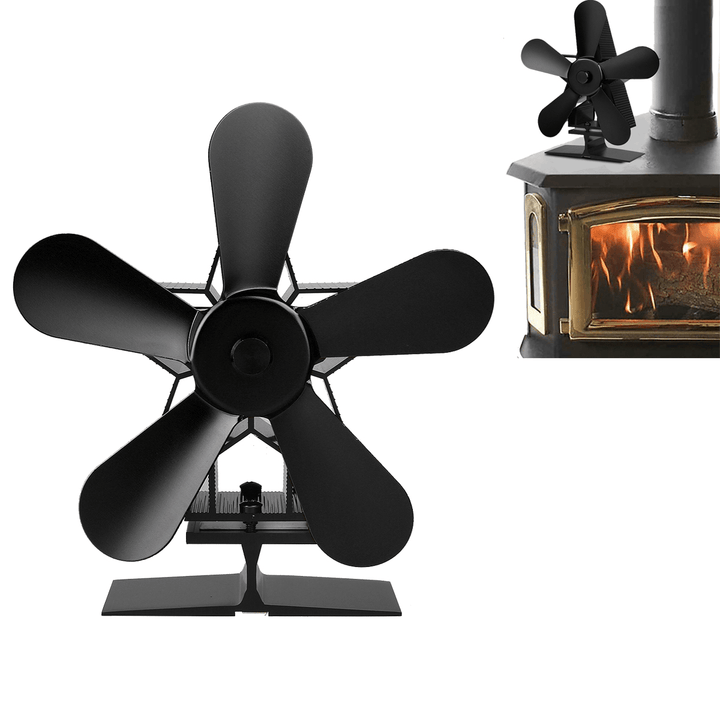 5 Blades 1350RPM Fireplace Fan Winter Warm Heat Powered Saving Stove Fan Christmas Home Thermal Fan - MRSLM