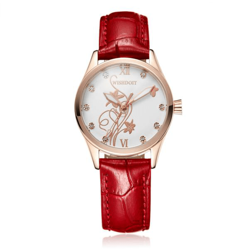 WISHDOIT WSD-005 Fashion Women Quartz Watch Roman Numerals Flower Iron Tower Wrist Watch - MRSLM