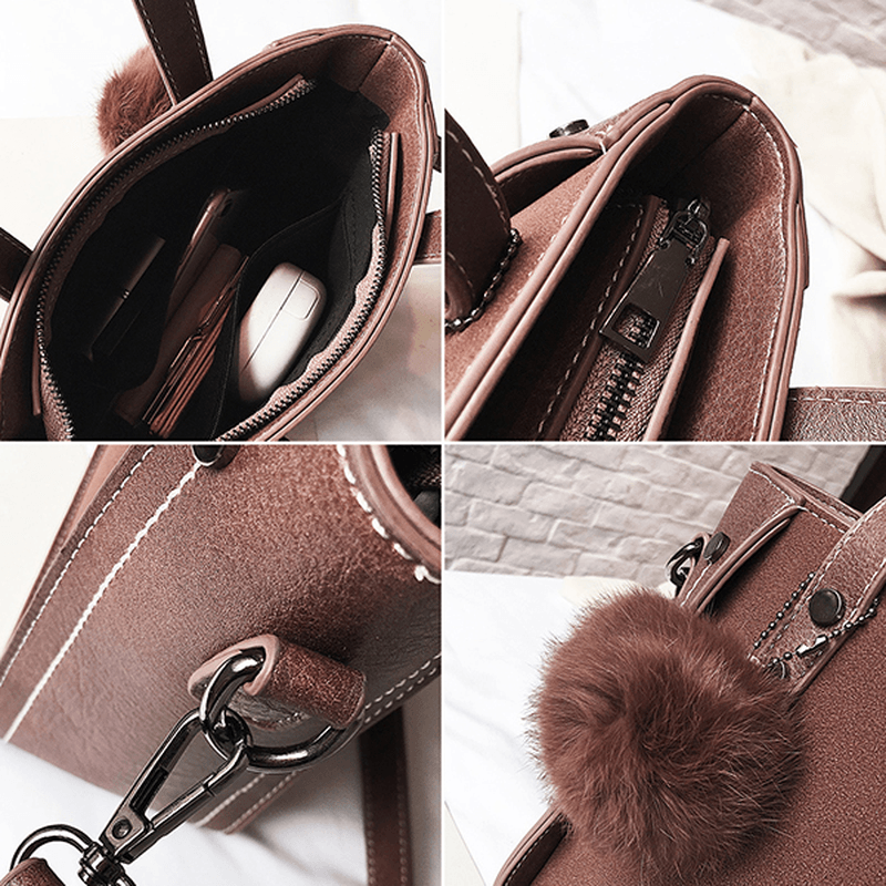 Women Faux Leather Bucket Bag Solid Leisure Handbag - MRSLM