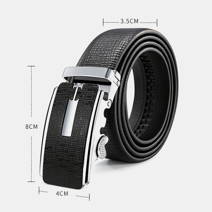 Men Genuine Leather Automatic Buckle 120CM Ratchet Dress Belt Business Jeans Suits Cowhide Belt - MRSLM