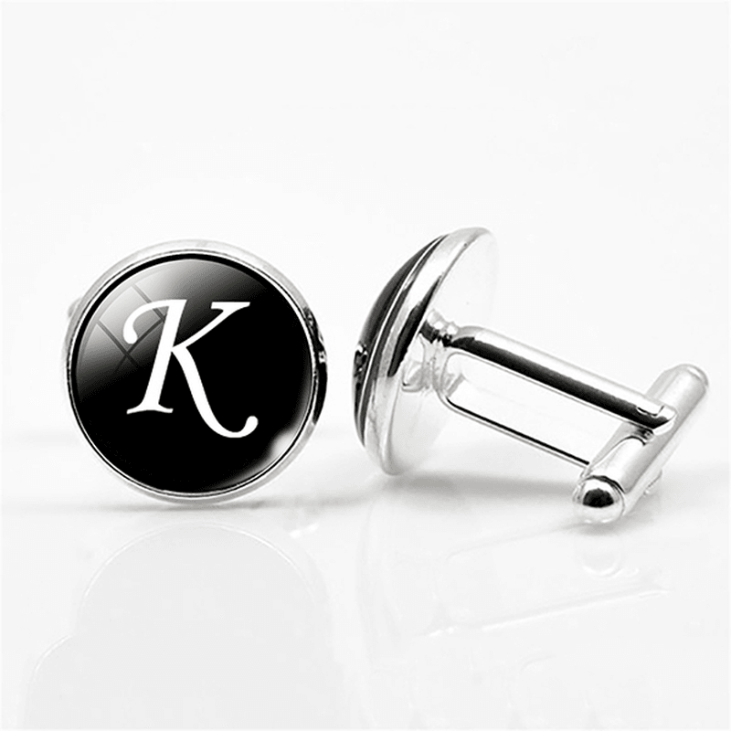 Men Gemstone Glass Single Letter Cufflinks Wedding Party Vintage Alphabet Cufflink - MRSLM