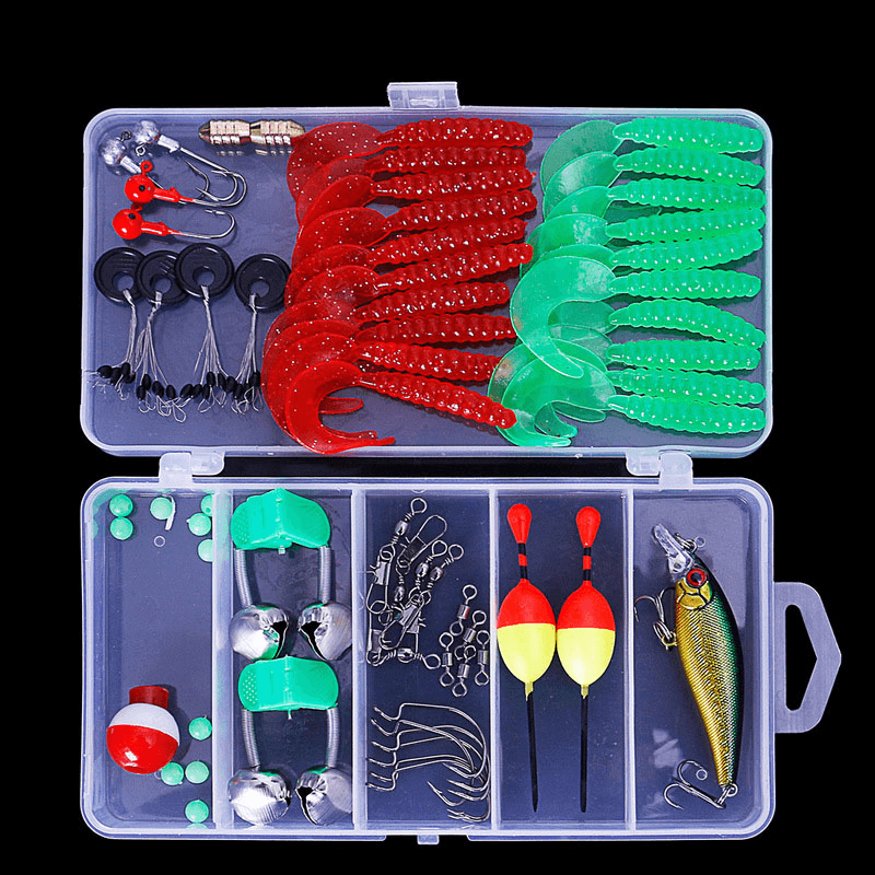 ZANLURE 62PCS Fishing Lure Set Multifunctional Lure Set Lightweight Portable Bell Hard Bait Soft Bait Fish Ditch Accessories Fishing Tools - MRSLM