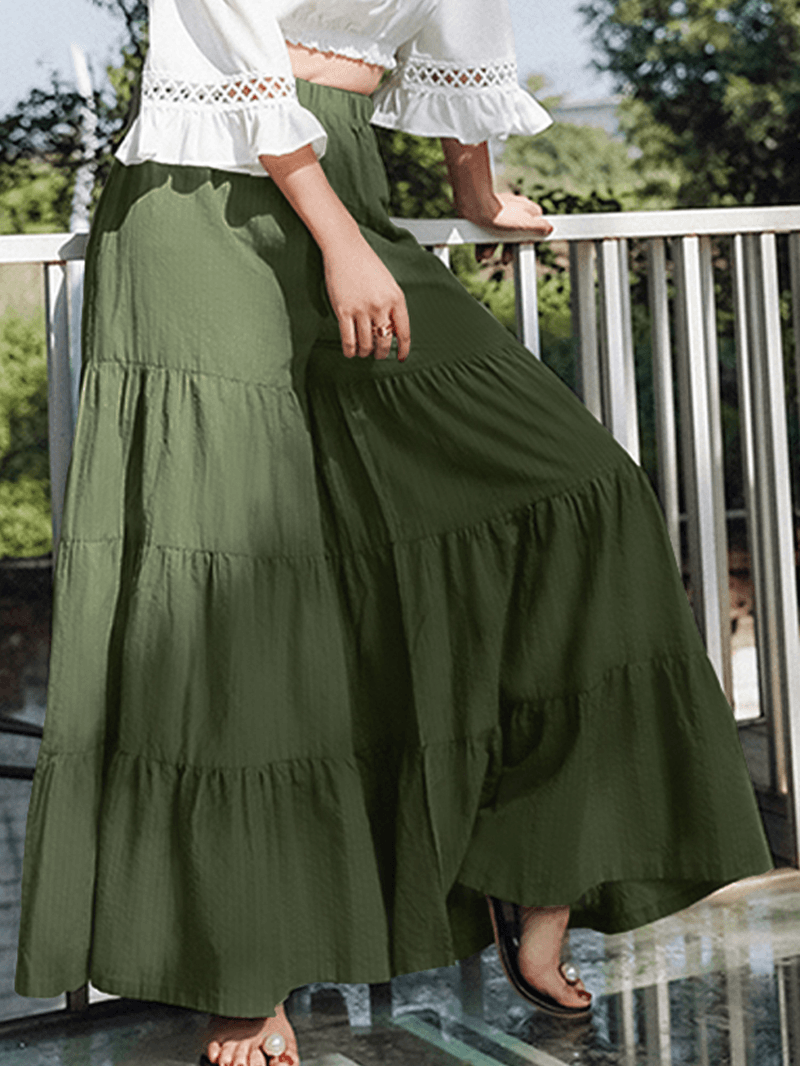 Women Flare Swing Wide Leg Pants Casual High Waist Culottes Skirt - MRSLM