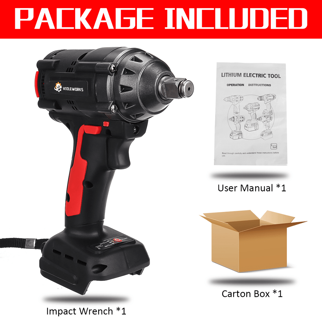 VIOLEWORKS 288VF 1/2Inch 520NM Max. Brushless Impact Wrench Li-Ion Electric Wrench W/ 2/1/0 Battery Also for Makita Battery - MRSLM