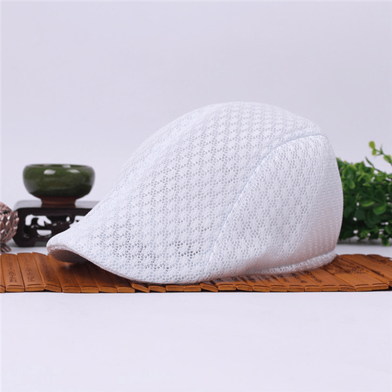 Unisex Mesh Beret Hats Breathable Solid Outdoor Sports Cabbie Golf Gentleman Visor Cap - MRSLM