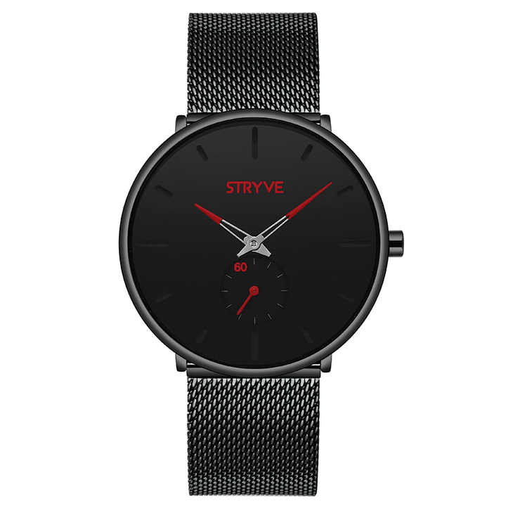 STRYVE S9501 Fshion Men Simple Dial Full Mesh Steel Strap Independent Second Dial Quartz Watch - MRSLM