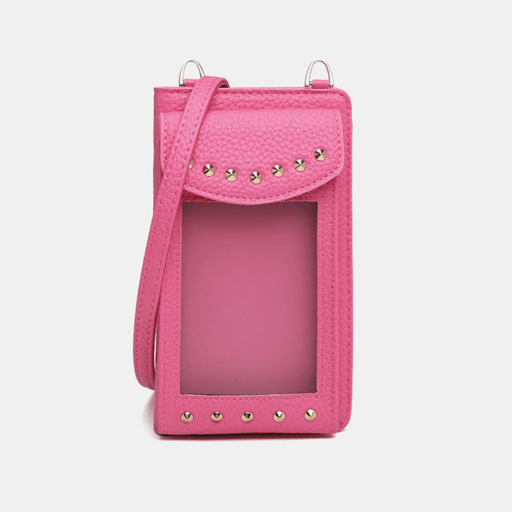 Women Touch Screen 6.3 Inch Phone Holder 10 Card Slot Rivet Crossbody Bag Wallet - MRSLM