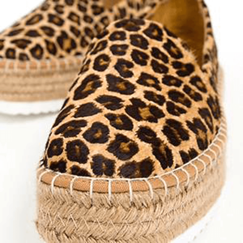 Women Suede Espadrilles Straw Braided Platform Loafers - MRSLM