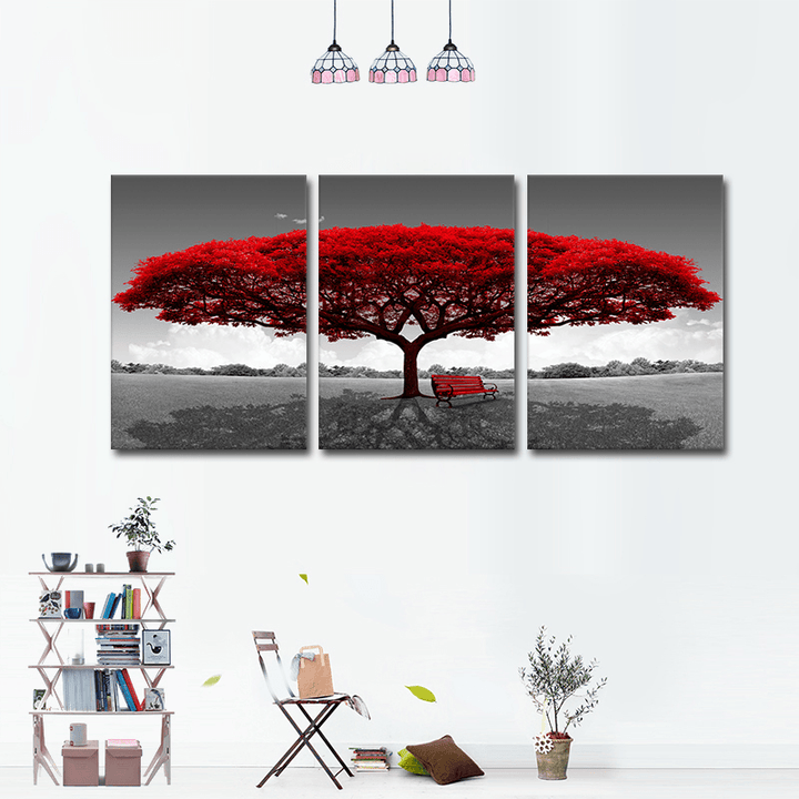 Miico Hand Painted Three Combination Decorative Paintings Redwood Tree Wall Art for Home Decoration - MRSLM