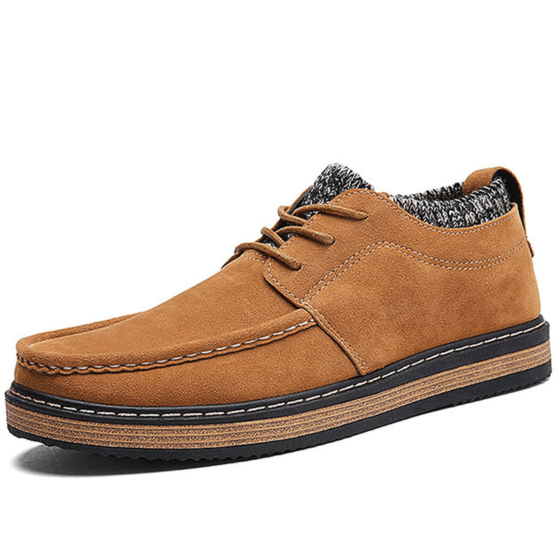 Men Brogue Style Knitted Suede Soft Sole Warm Oxfords Shoes - MRSLM