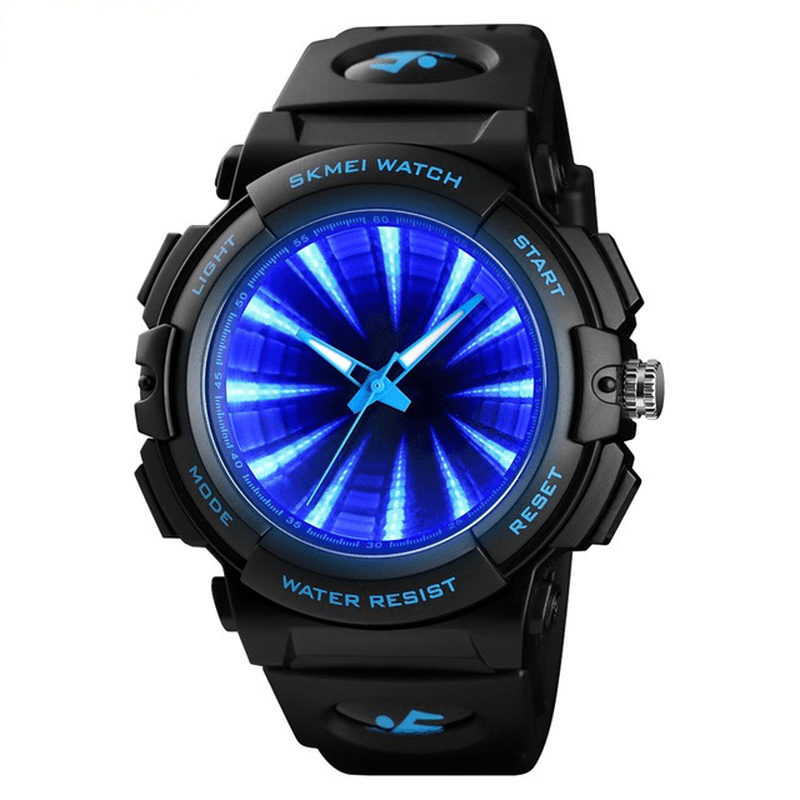 SKEMI 1521 Creative Mirror Dial LED Backlight 5ATM Stainless Steel Men Wristwatch Quartz Watch - MRSLM