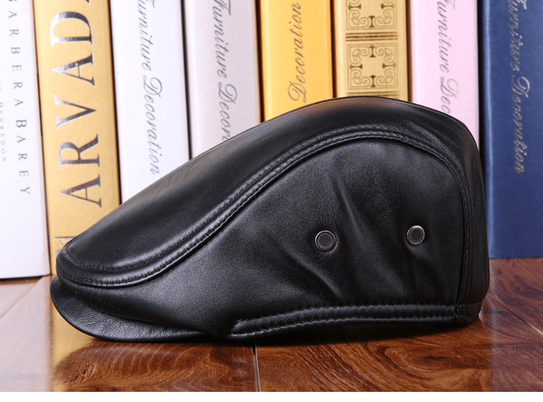 Leather Hat Men'S Sheepskin Ear Protection Leather Suede Beret - MRSLM