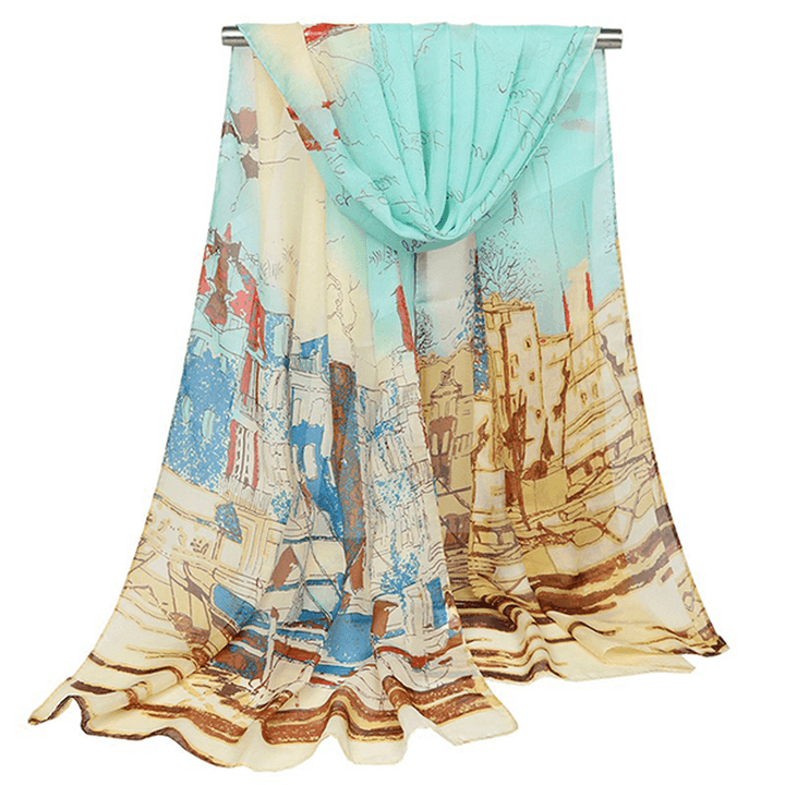 Women'S Georgette Silk Soft Scarves Shawl High Quality Oil Painting Print Long Scarf - MRSLM