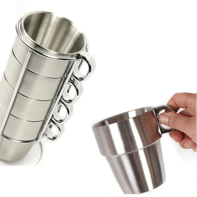 4 PCS Outdoor Portable Picnic Cups Stainless Steel Drinking Mugs Anti-Hot Tea Coffee Cup Set - MRSLM