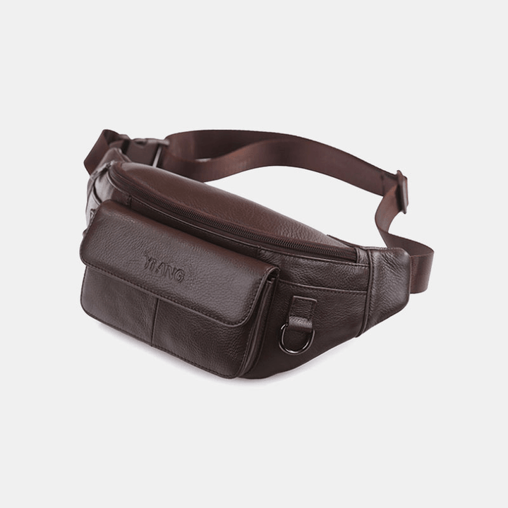 Men Genuine Leather Solid Color Multi-Carry Crossbody Bag Chest Bag Belt Bag Waist Bag - MRSLM